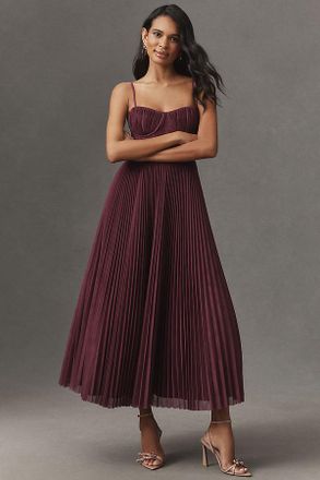 Hutch Amara Corset Pleated Tulle Fit & Flare Midi Dress