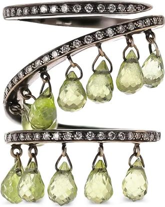 Piranesi Zwarte gouden ring met diamant en peridot