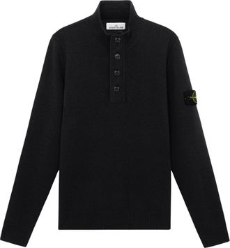 Stone Island Polo-Style Knit Sweater with Distinctive Patch Logo