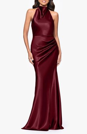 Betsy & Adam Charmeuse Halter Dress in Burgundy at Nordstrom, Size 12