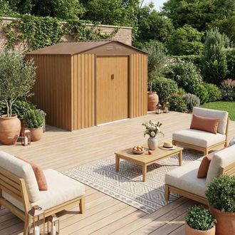 Sweeek Metal Garden Shed 5.29m&sup2; With Anchoring Kit in Brown