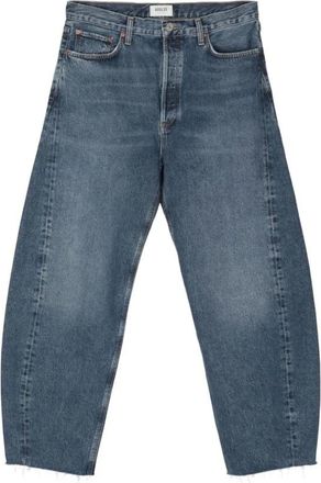 A Gold E Loose-fit Jeans, male, Blue, Size: W33 High-Rise Whiskering Effect Blue Denim Jeans