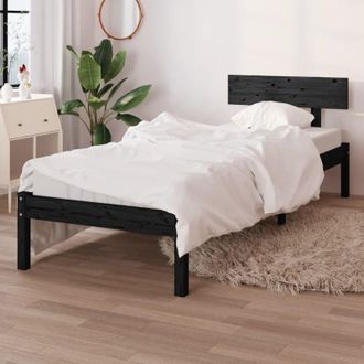 vidaXL Bed Frame without Mattress Black Solid Wood Pine Single Vidaxl