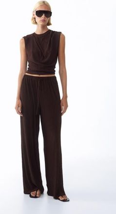 H&M Crinkled Drawstring Pants in Dark Brown at Nordstrom, Size X-Large