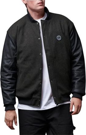Dolly Noire Corporate Bomber Zwart Wol Leer - Heren - Bomber jackets - Zwart - S - Wol - Jassen