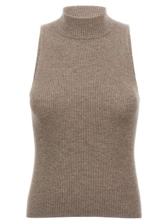 Brunello Cucinelli Brown Cashmere Sleeveles Womens Sweater