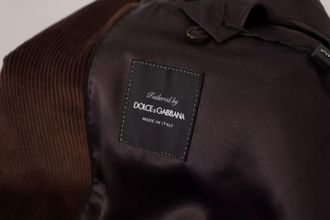 Dolce & Gabbana Mens Brown Corduroy Slim Fit Coat Dg Logo Blazer Cotton Clothing