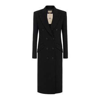 Elisabetta Franchi Jassen, Dames, Zwart, XL, Polyester, Jas in dubbellaags cr&ecirc;pe stof