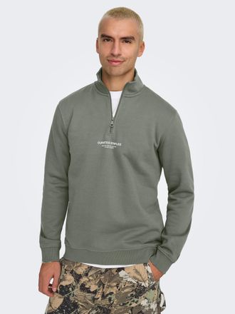 Only & Sons Sweatshirt ONLY & SONS ONSCURATED REG HALF ZIP SWEAT, Herren, Gr. S, grau (castor gray), angeraute Sweatware, Obermaterial: 65% Baumwolle, 35% Polyest