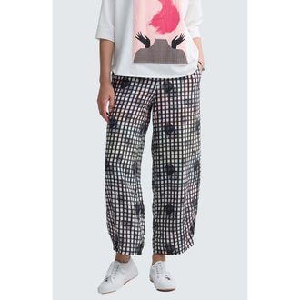 Luukaa D'Celli Clarisse Neon Print Linen Pants in Neon Black at Nordstrom, Size 14