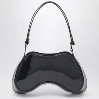 Diesel Double-D patent leather shoulder bag in black