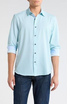 ConStruct Slim Fit Diamond Geometric Stretch Button-Up Shirt in White/Green at Nordstrom Rack, Size Xx-Large