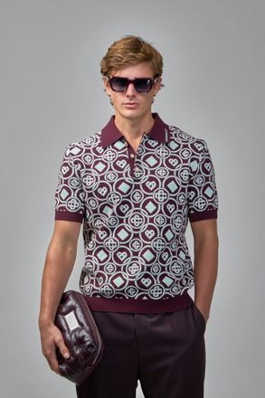 Casablanca Monogram Cotton Knit Polo Shirt