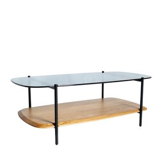 PIB Mesa de centro ovalada de cristal y roble