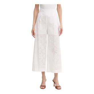Twinset Broderie Wijde Broek - Dames - Broeken - Wit - Maat: S Katoen