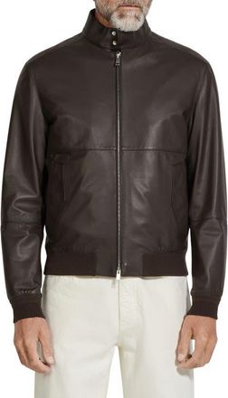 Ermenegildo Zegna Leather Jacket in Dark Brown Solid at Nordstrom, Size 42 Us