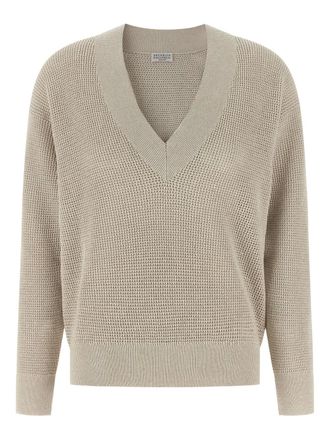Brunello Cucinelli openwork V-neck sweater - Neutrals