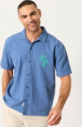 Fat Face FatFace Blue Short Sleeve Relaxed Fit Graphic Placement Embroidery Shirt