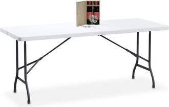 Relaxdays Relaxdays - Garden Table, Foldable, hwd: 72 x 180 x 74 cm, Plastic, Steel, Weatherproof, Fits 8 People, Camping, White