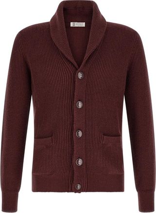 Brunello Cucinelli Malfil&eacute; Katoenen Engelse Rib Vest - Heren - Vesten - Rood - XL - Katoen - Truien & Vesten