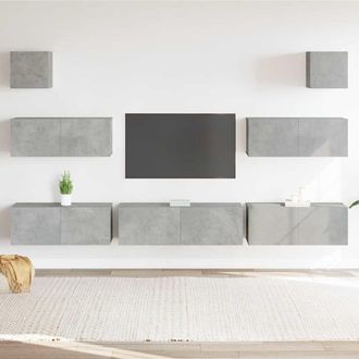 vidaXL Vidaxl - Set De Muebles De Tv 7 Pzas Madera Contrachapada Gris Hormig&oacute;n