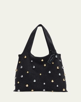 3.1 Phillip Lim Studded Washed Denim Market Tote Bag