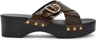 Ancient Greek Sandals Marilisa Stud-embellished Leather Clog Sandals - Khaki - 39 (IT39/ UK6)