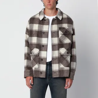 Golden Goose Giacca camicia con motivo a quadri taupe/panna in misto mohair