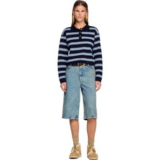 Sandro Striped polo sweater in Navy Blue at Nordstrom, Size X-Small