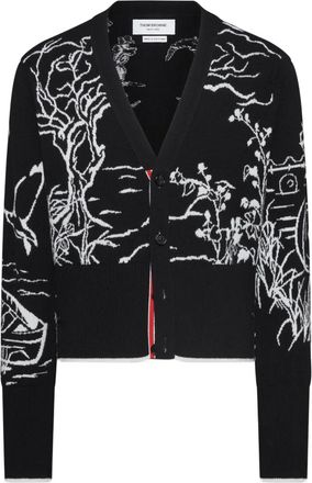 Thom Browne Cardigan con motivo a intarsio - Nero