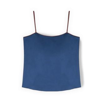 Motivi Tops, Dames, Blauw, XL, Satijn, Satijnen top met contrasterende biezen