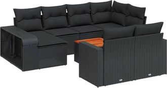 vidaXL Set De Sof&aacute;s De Jard&iacute;n 11 Pzas Y Cojines Rat&aacute;n Sint&eacute;tico Negro Vidaxl