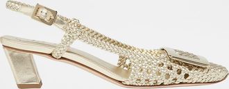 Roger Vivier Belle Vivier Braided Metallic Leather Buckle Slingback Pumps