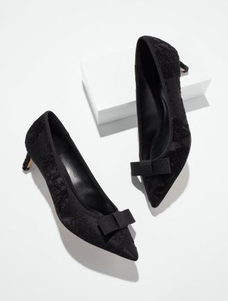 Talbots Sierra Bow Bouquet Damask Kitten Heel Pumps - Black - 10 1/2 M Talbots
