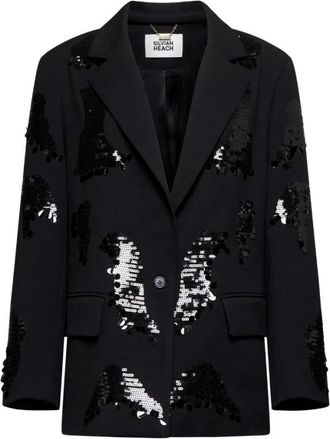 Silvian Heach Blazer met contrastapplicaties - Dames - Blazers - Zwart - XS - Wol - Jassen