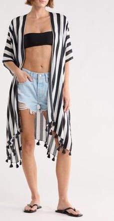 Nordstrom Print Tassel Duster in Black Cabana Stripe at Nordstrom Rack