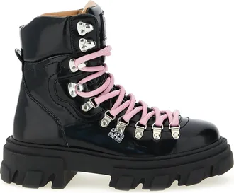 Ganni Black Polyester Lace-Up Womens Boots