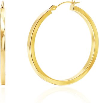 MAX + STONE Solid 14K Yellow Gold Square-Tubed Round Hoop Earrings Small to Large 16MMto40MM