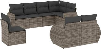 vidaXL Vidaxl - Set De Sof&aacute;s De Jard&iacute;n 8 Pzas Y Cojines Rat&aacute;n Sint&eacute;tico Gris