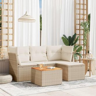 vidaXL Juego De Sof&aacute;s Jard&iacute;n Con Cojines 5 Pzas Rat&aacute;n Sint&eacute;tico Beige Vidaxl