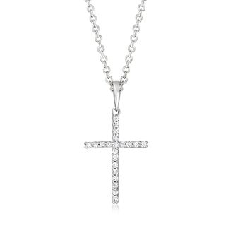 RS Pure by Ross-Simons Diamond Cross Pendant Necklace in Sterling Silver