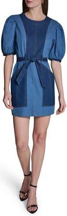 BCBGeneration Tie Waist Puff Sleeve Denim Minidress in Indigo at Nordstrom Rack, Size 14