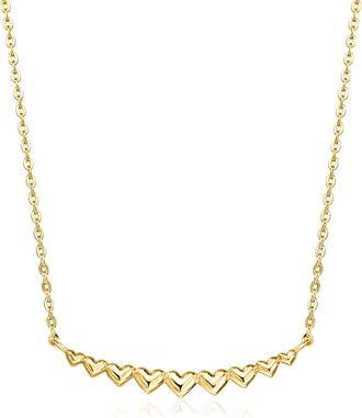 RS Pure by Ross-Simons Italian 10kt Yellow Gold Curved Bar Hearts Necklace