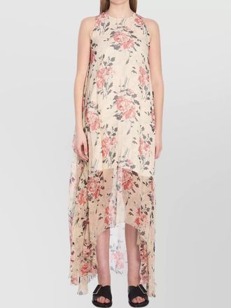 Loewe silk floral print sleeveless asymmetric maxi dress