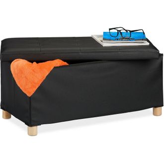 Relaxdays Relaxdays Storage Bench, Leather Cover, Wooden Feet, H x W x D: approx. 35 x 76 x 37 cm, Black