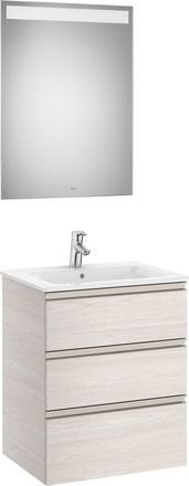 Roca Roca - Conjunto De Mueble 3 Cajones, Lavabo Y Espejo Con Led The Gap Color: Fresno N&oacute;rdico - Medidas: 605 Mm