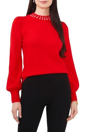 Chaus Imitation Pearl Collar Sweater in Cherry Red at Nordstrom, Size Medium