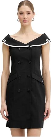 Karl Lagerfeld Kleedjes, Dames, Zwart, XS, Wol, Jurk met off-shoulder en dubbele knopenrij van wolmix