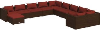 vidaXL Set Muebles De Jard&iacute;n 11 Pzas Y Cojines Rat&aacute;n Sint&eacute;tico Marr&oacute;n Vidaxl