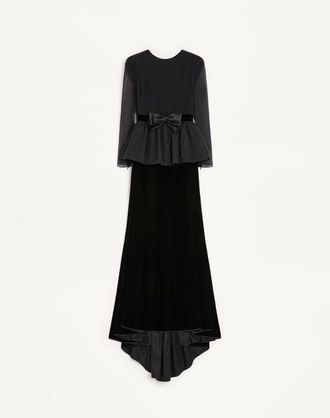 Valentino Long Dress In Sabl&eacute; Velvet Wo